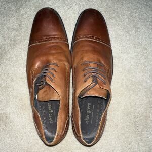 Asher Green Men's Brown Leather Oxford Cap Toe Lace Up Dress Shoes Size 10